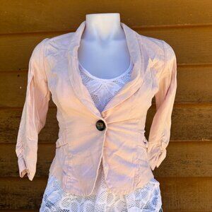 Wet Seal Y2k Light Pink Single Button Crop Cardigan Mini Linen Coat Size S